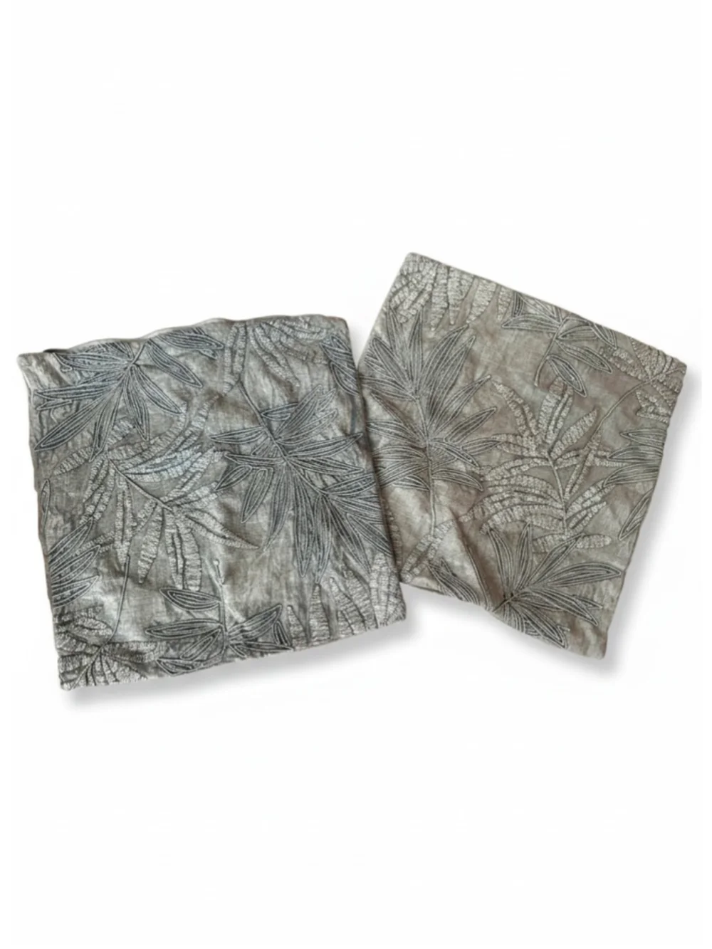 Set of 2 Blue Embroidered Palm Fern Pillow Covers 100% Cotton Coastal Boho